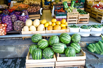 Fototapeta na wymiar Fruits and vegetables at a farmers market