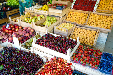 Fruits and vegetables at a farmers market