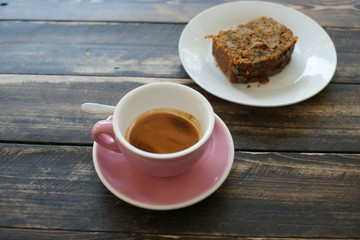 Pink coffee cup on the table
