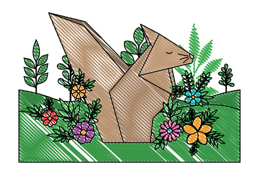 recommend clip art: chipmunk origami paper in the field vector illustration design