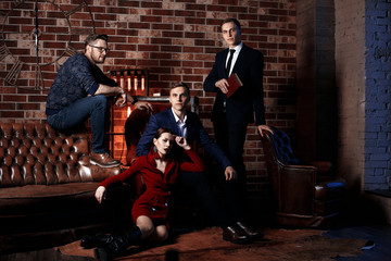 Dream Team on brick wall background in grunge style