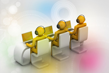 3d people in a modern desk with laptop
