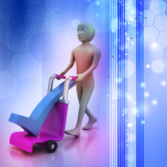 man with trolley for delivering right mark