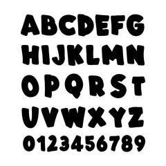 Latin alphabet. Children's font in cute black cartoon style.