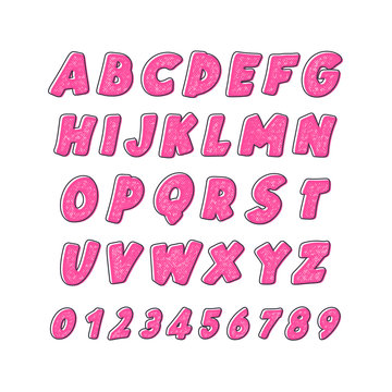 Latin alphabet. Children's font in cute bright color cartoon style.