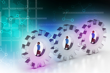 3d people in gear, team work concept