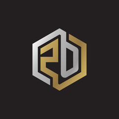 Initial letter ZO, looping line, hexagon shape logo, silver gold color on black background