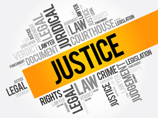 Justice word cloud collage, law concept background