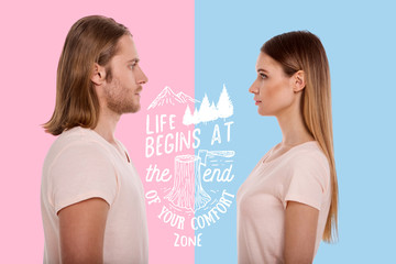 Starting relationships. Young calm people attentively looking at each other after starting their relationships