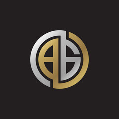 Initial letter BG, looping line, circle shape logo, silver gold color on black background