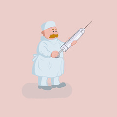 cartoon male doctor with syringe for treatment