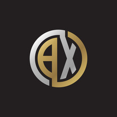 Initial letter BX, looping line, circle shape logo, silver gold color on black background