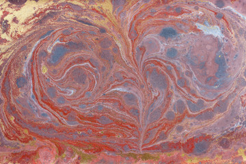 Fototapeta premium Marble abstract acrylic background. Pink and blue marbling artwork texture. Agate ripple pattern. Gold powder.
