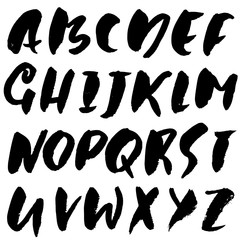 Grunge distress font. Modern dry brush ink letters. Handwritten alphabet. Vector illustration.