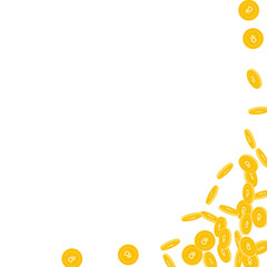 Russian ruble coins falling. Scattered small RUB coins on white background. Breathtaking abstract right bottom corner vector illustration. Jackpot or success concept.
