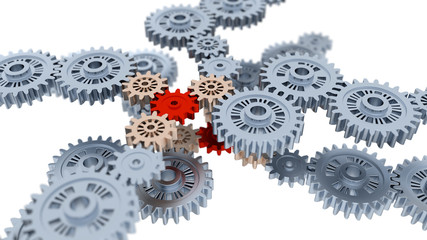 Several Metallic Gears with Focus on Some Red Orange Pieces