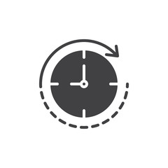 Clock with rotation arrow vector icon. filled flat sign for mobile concept and web design. Deadline simple solid icon. History symbol, logo illustration. Pixel perfect vector graphics