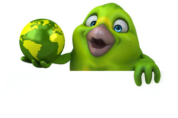 Fun green bird - 3D Illustration