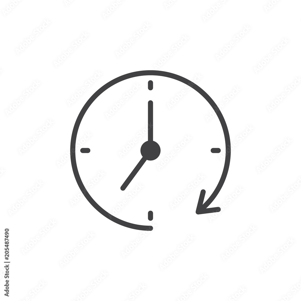 Poster clock and rotation arrow vector icon. filled flat sign for mobile concept and web design. watch time