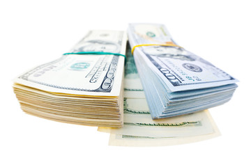 Two stacks of american dollars isolated on white background