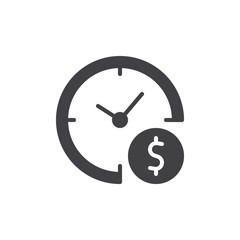 Time is money vector icon. filled flat sign for mobile concept and web design. Clock and dollar simple solid icon. Symbol, logo illustration. Pixel perfect vector graphics