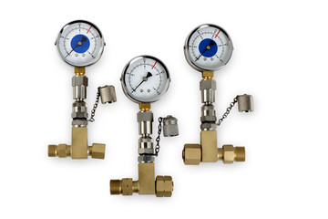 pressure gauge for measuring pressure in the gas industry on a white background
