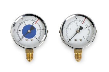 pressure gauge for measuring pressure in the gas industry on a white background