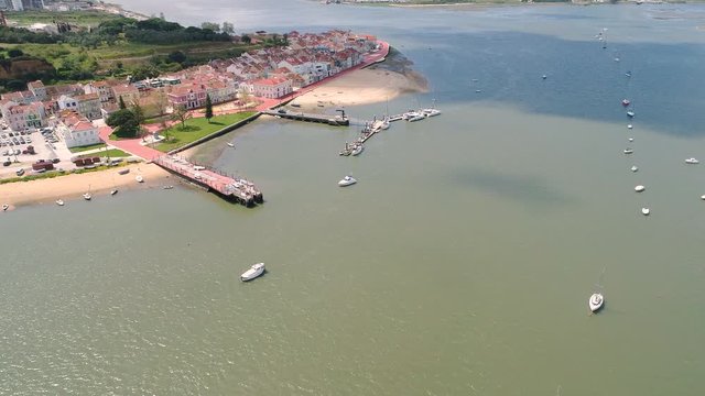 Flight Over Moored Yachts and Boats near Embankment