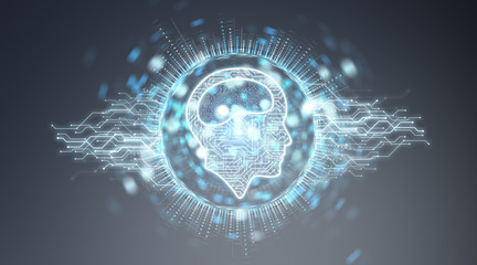 Digital artificial intelligence icon hologram 3D rendering