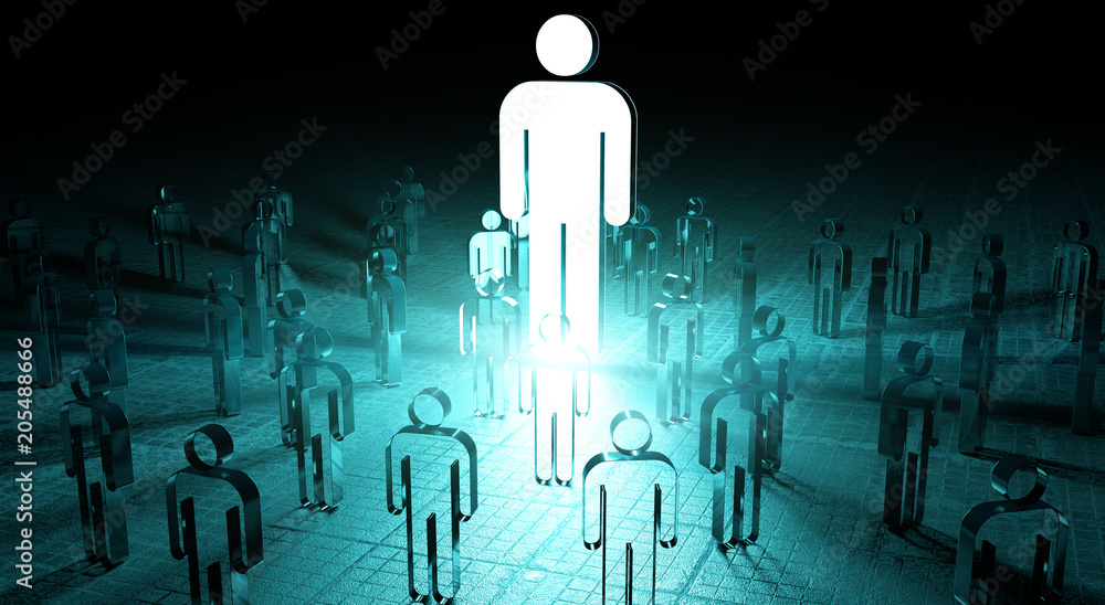Poster leader illuminating a group of people 3d rendering