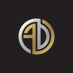Initial letter FD, FO, looping line, circle shape logo, silver gold color on black background