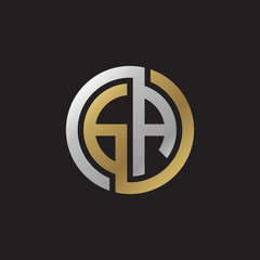 Initial letter GA, looping line, circle shape logo, silver gold color on black background