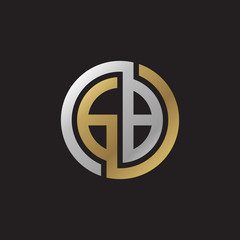 Initial letter GB, looping line, circle shape logo, silver gold color on black background