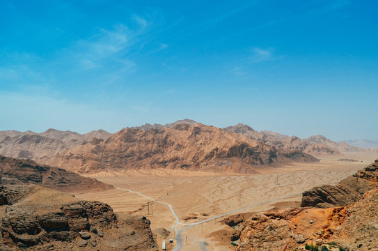 Aerial view fof desolate desert near Yazd. Persia, Iran