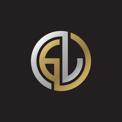 Initial letter GJ, looping line, circle shape logo, silver gold color on black background