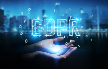 Businesswoman using digital GDPR interface 3D rendering