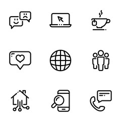 Set of black icons isolated on white background, on theme Internet communication