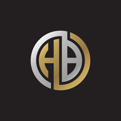 Initial letter HB, looping line, circle shape logo, silver gold color on black background