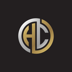 Initial letter HC, looping line, circle shape logo, silver gold color on black background