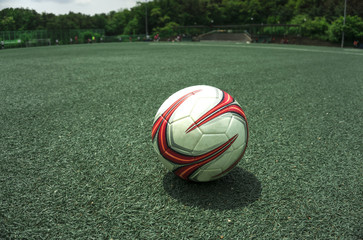 soccer Football on Corner kick line of ball and a soccer field