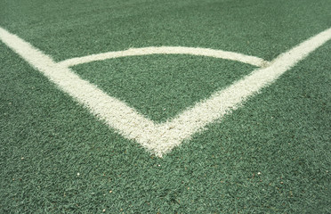 soccer Football on Corner kick line of ball and a soccer field