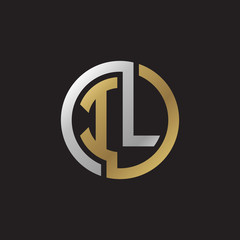 Initial letter IL, looping line, circle shape logo, silver gold color on black background