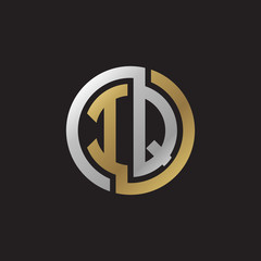 Initial letter IQ, looping line, circle shape logo, silver gold color on black background