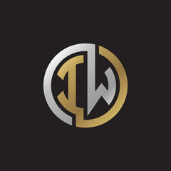 Initial letter IW, looping line, circle shape logo, silver gold color on black background