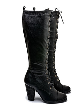Black Lace Up Patent Leather Boots
