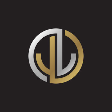 Initial letter JJ, looping line, circle shape logo, silver gold color on black background