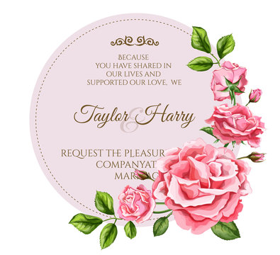 Vector watercolor rose flower wedding card
