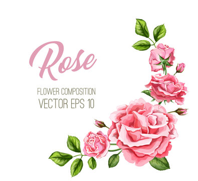 Vector watercolor rose flower wedding card