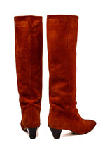 Brown suede leather kitten heel boots