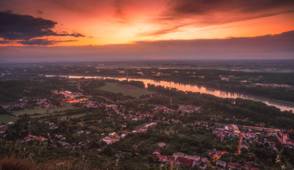 View of Small City of Hainburg an der Donau with Danube River as Seen from Rocky Hundsheimer Hill at Beautiful Sunset